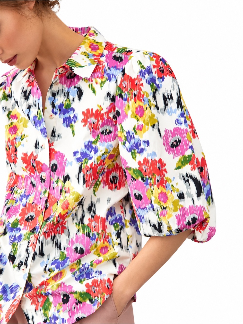 ANTHROPOLOGIE MAEVE Multicolor Floral Puff-Sleeve Button-Down Shirt SP NWOT